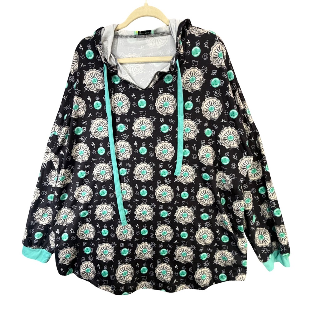 Sunshine & Rodeos Floral Pullover Hoodie Womens 2XL Black Western Boho Outdoorsy
